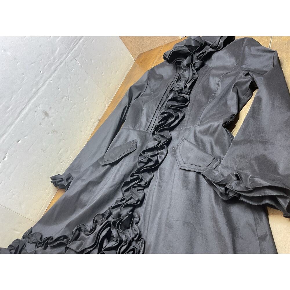 Samuel Dong Bubble Coat Dress Black Medium Ruffle Trench Goth READ - Picture 5 of 16